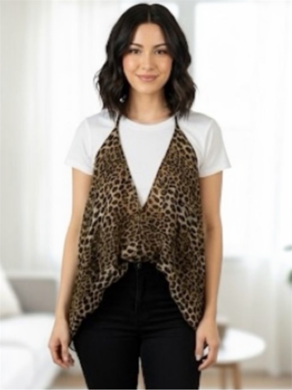 Rampage NWT Leopard Print T-Back Lightweight Brown & Black Vest One Size